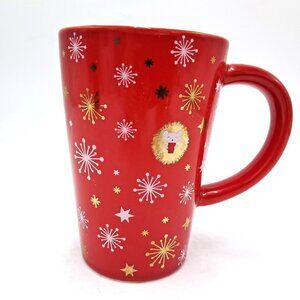 Davids Tea The Perfect Mug Hedgehog Winter Snowflakes and Stars Red 12 oz Cup